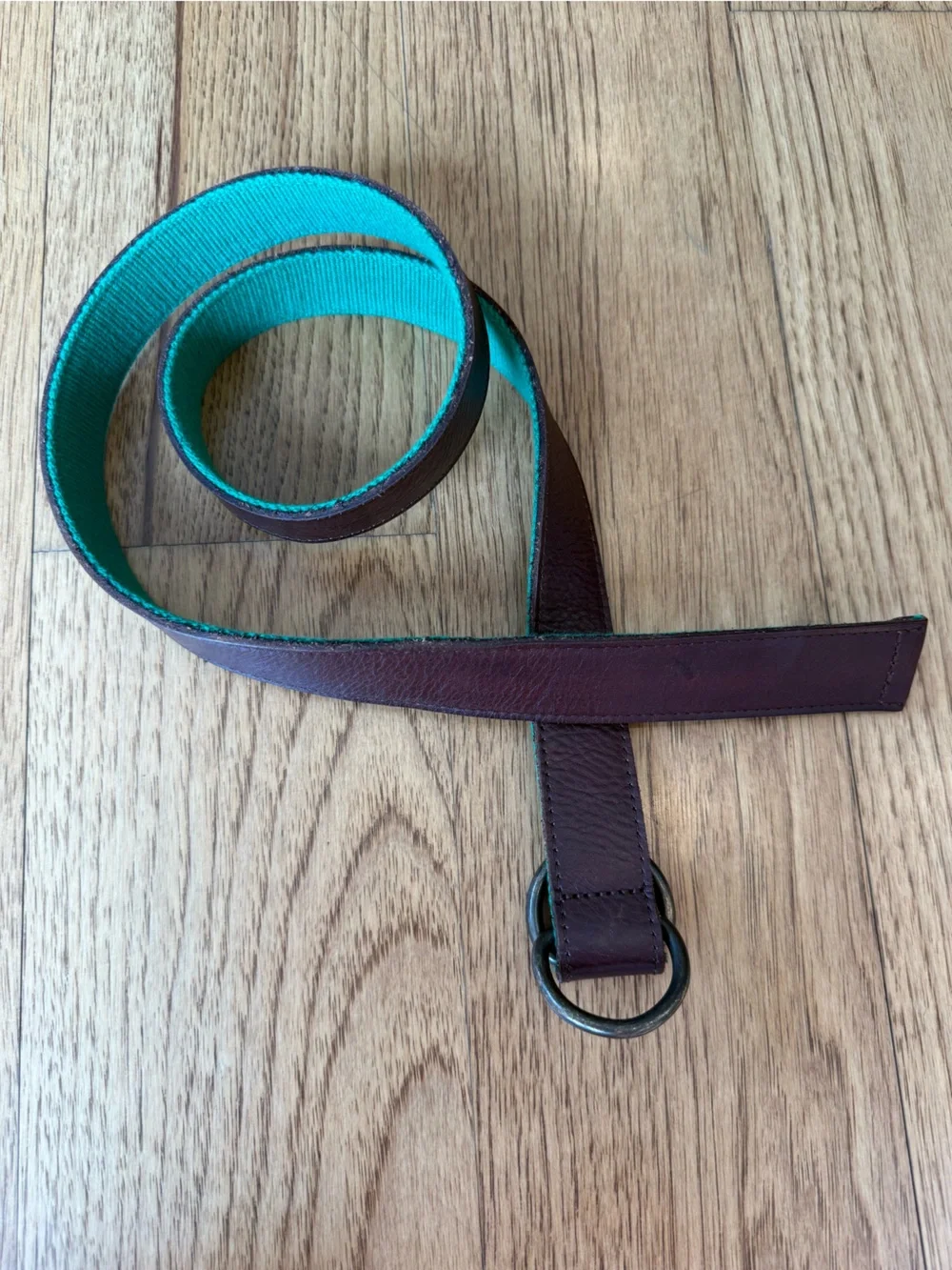 J Crew Green Canvas Double-Ring Belt with Brown Leather, Reversible.